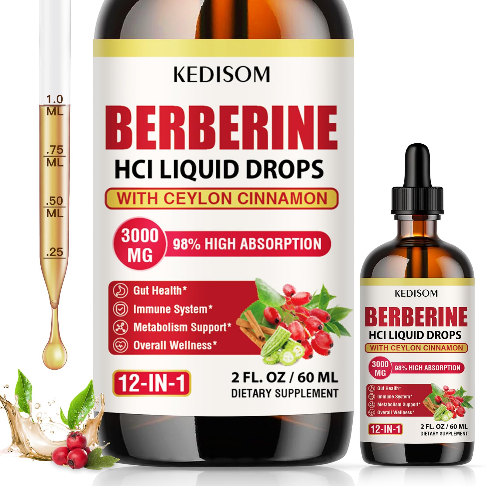 Hero image of 12-in-1 Berberine Liquid Drops bottle (2 oz).