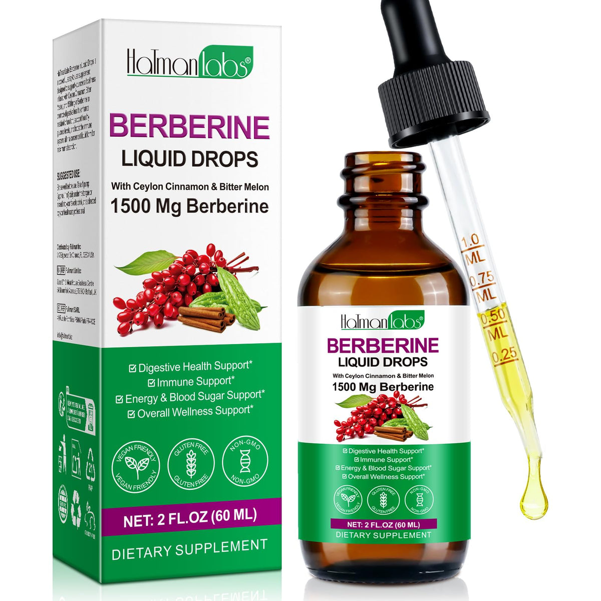 Berberine liquid drops bottle showing label (60ml)