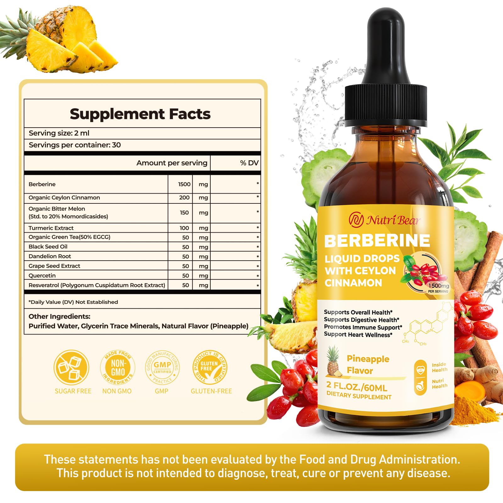 Close-up of the berberine liquid drops with dropper