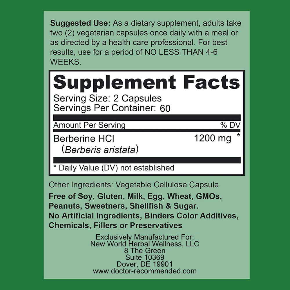 Berberine Plus 1200mg bottle label close-up