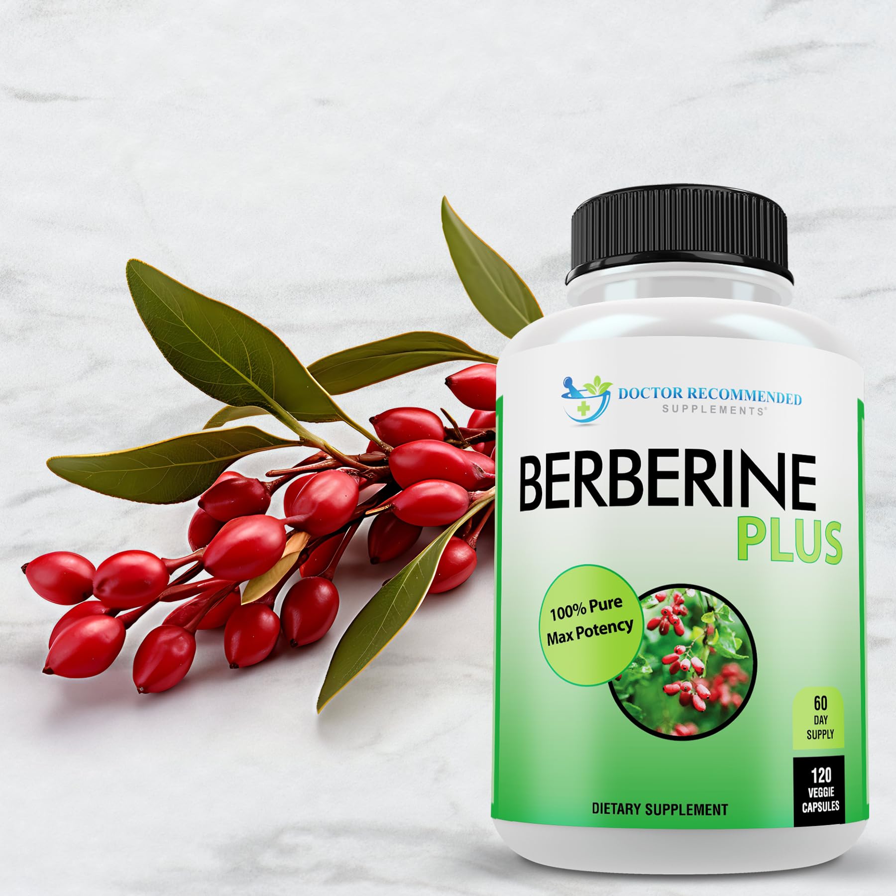 Close-up of Berberine HCl and plant ingredients like barberry and goldenseal