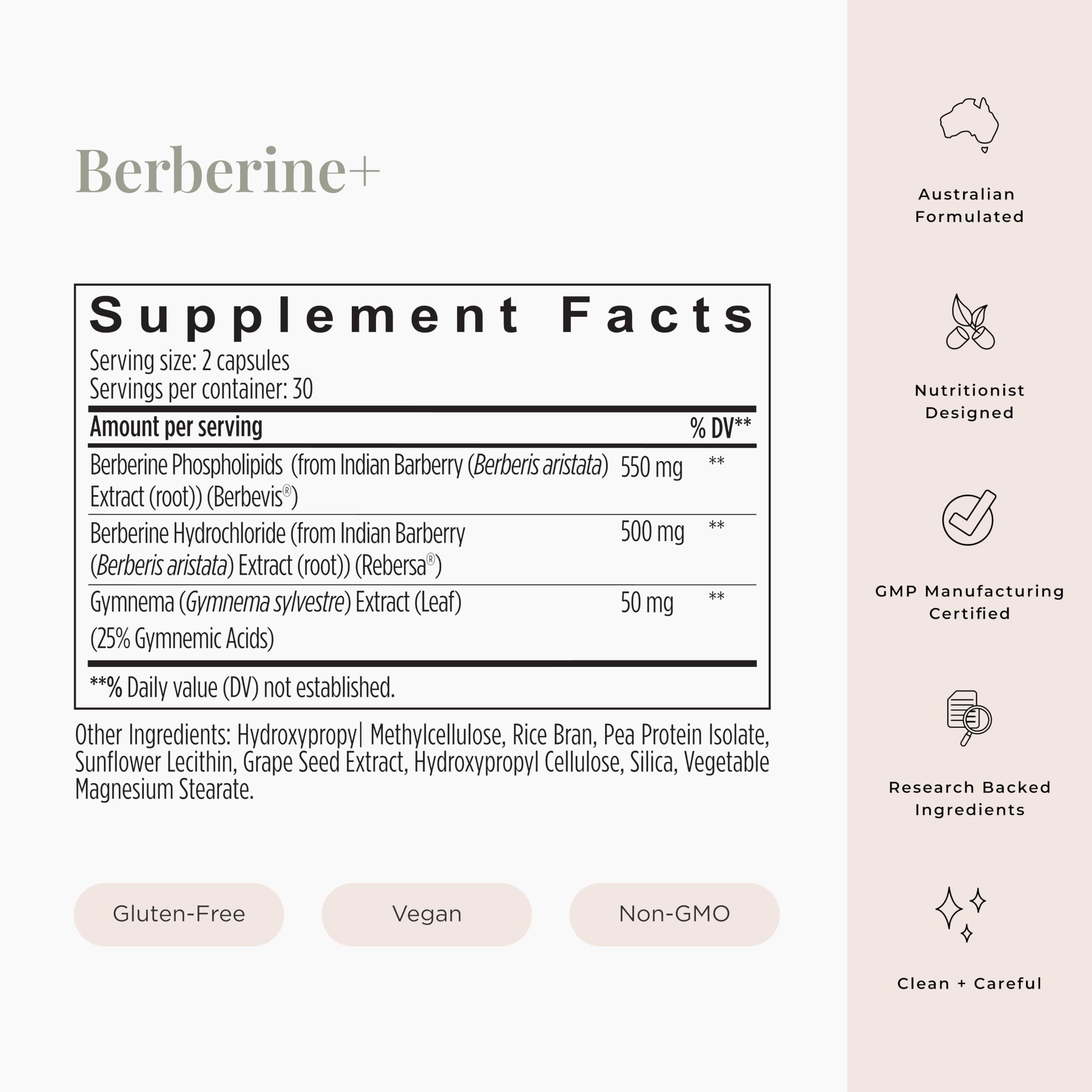 Close-up of Berberine blend ingredients on label