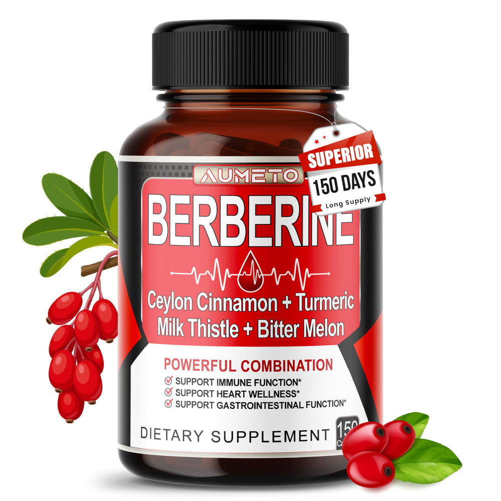 Front view of Berberine supplement bottle with label