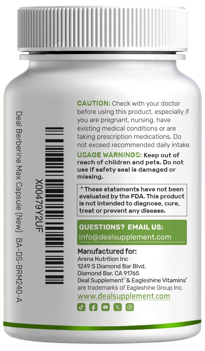Supplement facts panel for Berberine Max with Turmeric