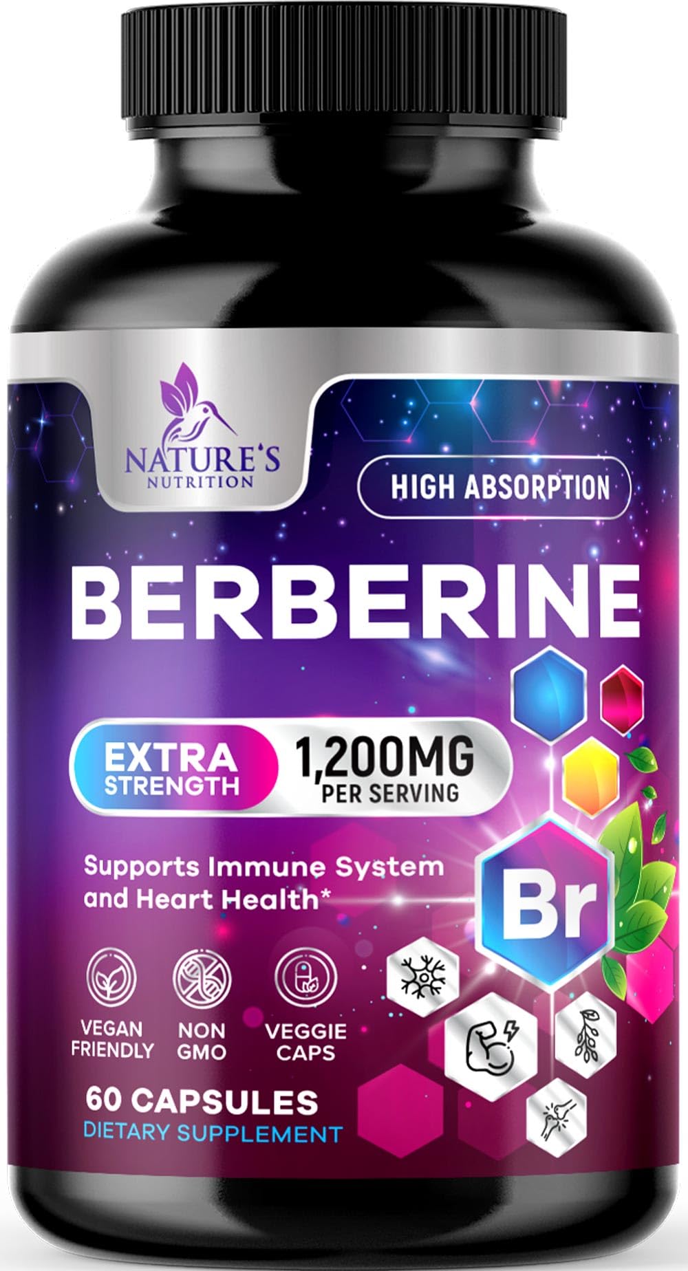 Front view of Berberine HCL 1200mg supplement bottle