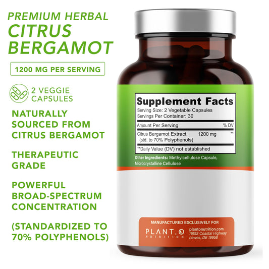 Close-up of bergamot extract indicating 70% polyphenols