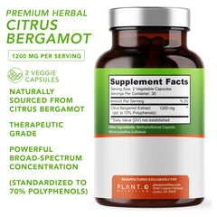 Close-up of bergamot extract indicating 70% polyphenols