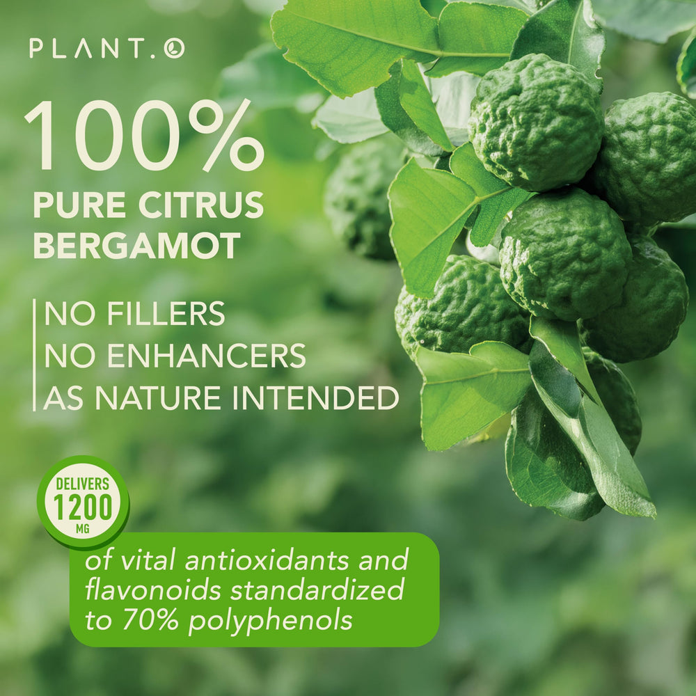 Bottle shows 60 veggie capsules of bergamot extract