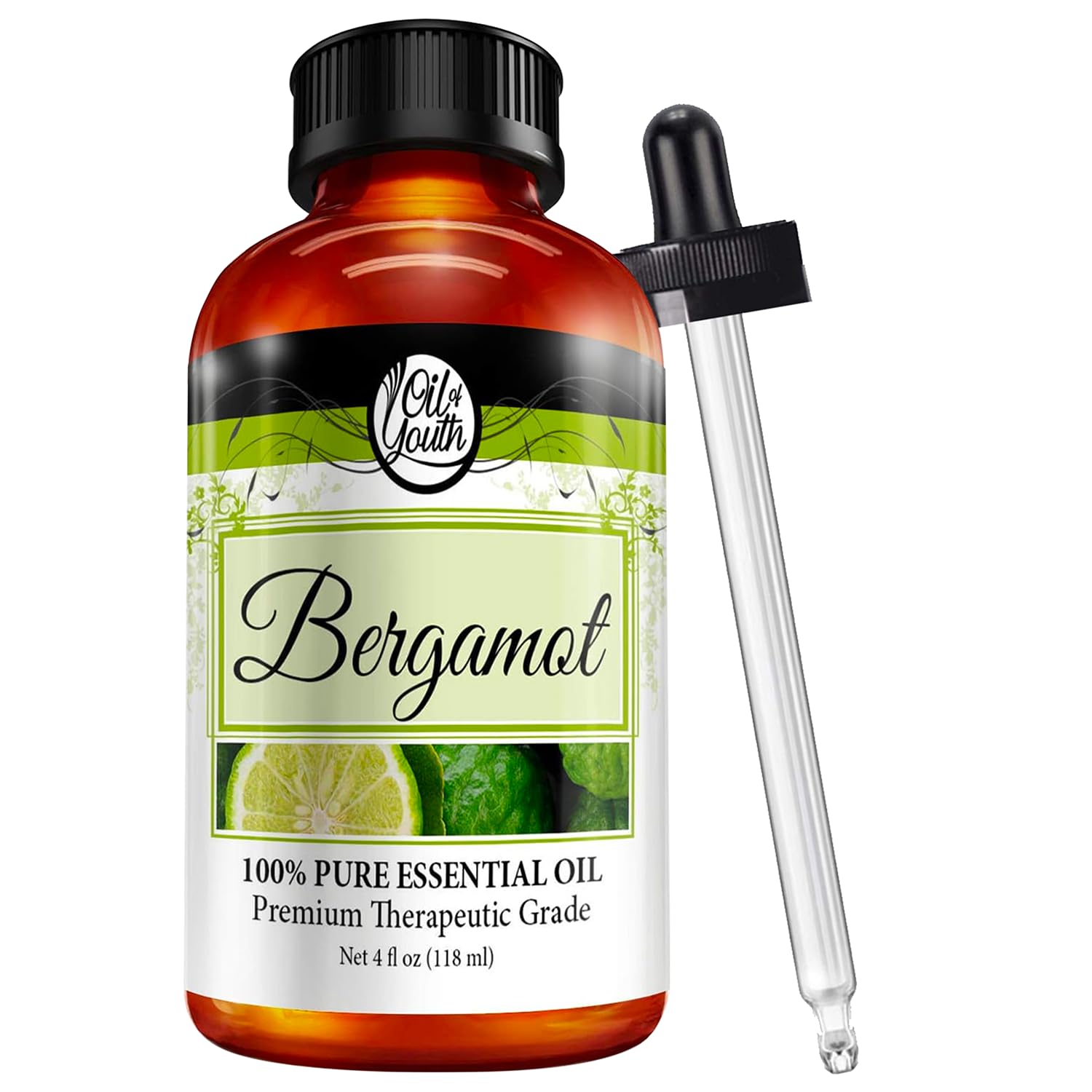 Front view of Oil of Youth Bergamot Essential Oil 4oz bottle