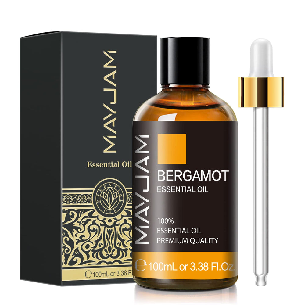 MAYJAM Bergamot essential oil in a 100 ml amber glass bottle with dropper