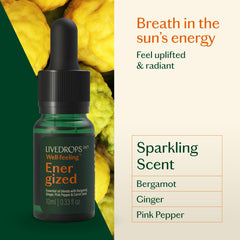 Close-up of bergamot, ginger, and pink pepper ingredients