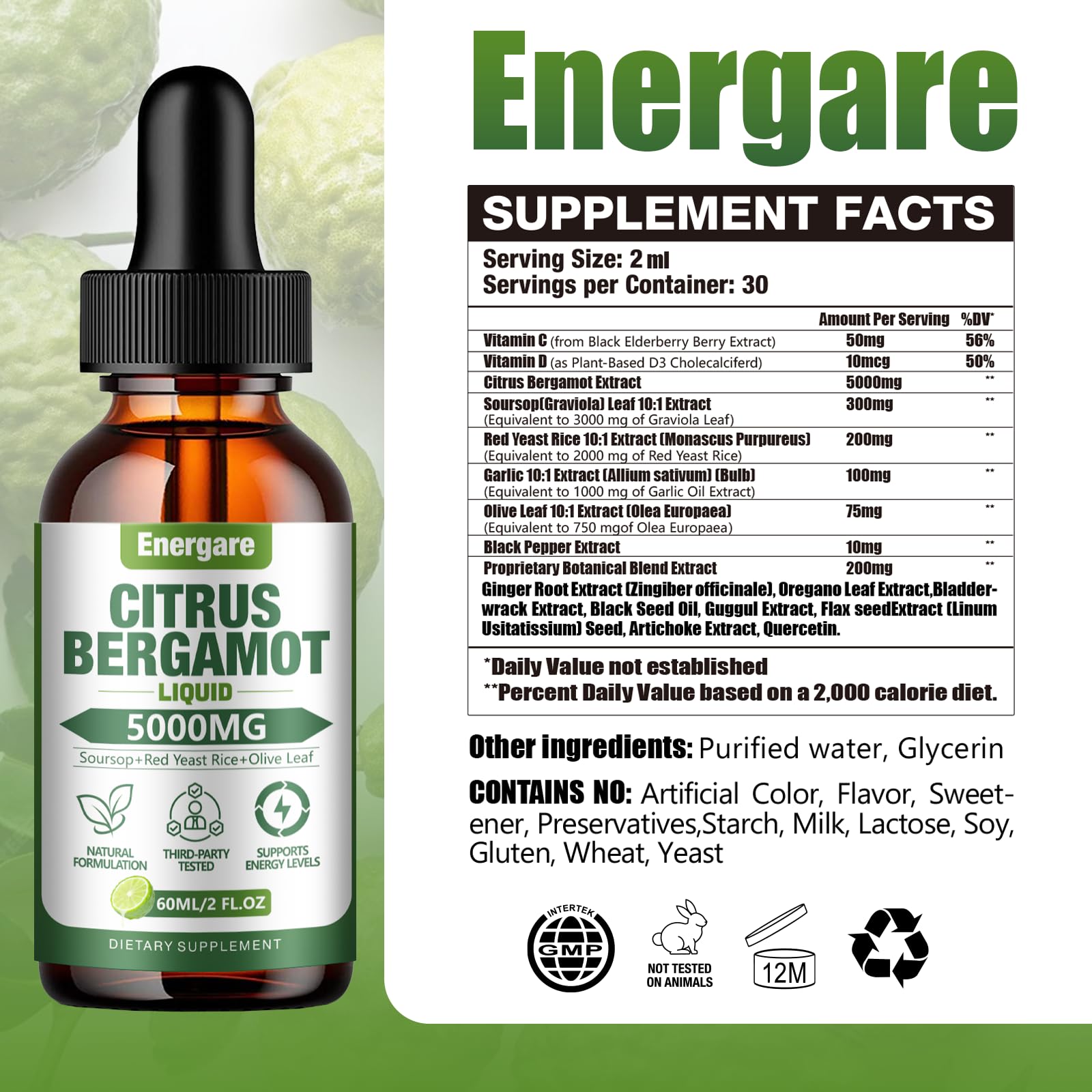 Dropper dispensing bergamot liquid drops