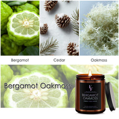 Close-up of label on Bergamot Oakmoss soy candle
