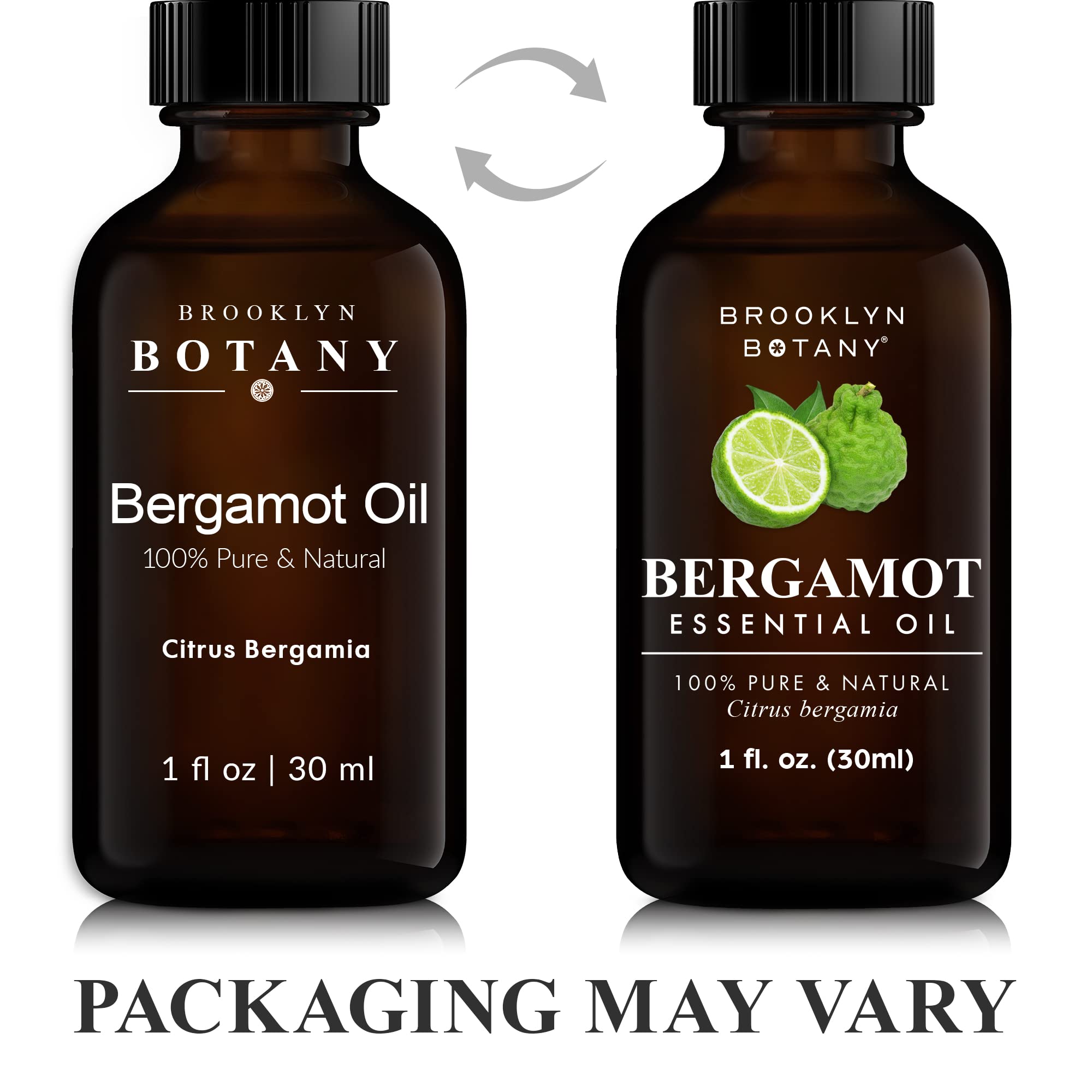 Pure bergamot essential oil in amber glass bottle