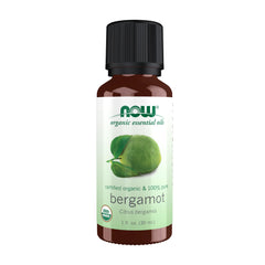 NOW Bergamot Essential Oil bottle 1 oz with label