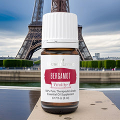 Bergamot Vitality oil drops illustrate a zesty flavor boost for beverages.