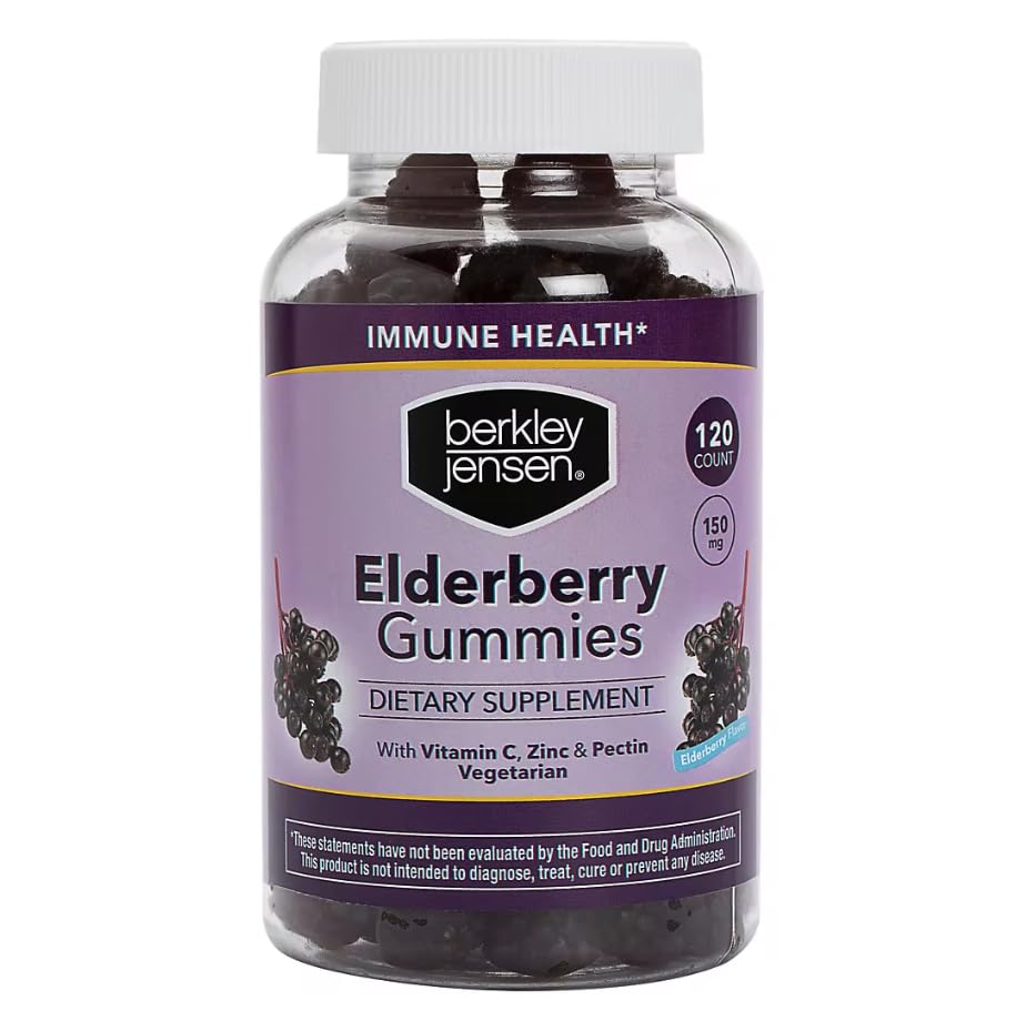 Berkley Jensen Elderberry Gummies with Vitamin C & Zinc – 120 count bottle - front view