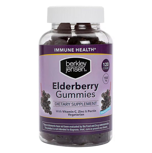 Berkley Jensen Elderberry Gummies with Vitamin C & Zinc – 120 count bottle - front view