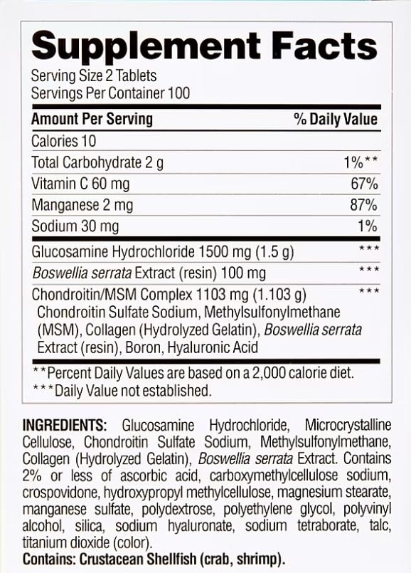 Close-up of Berkley Jensen joint health bottle showing 200 tablets