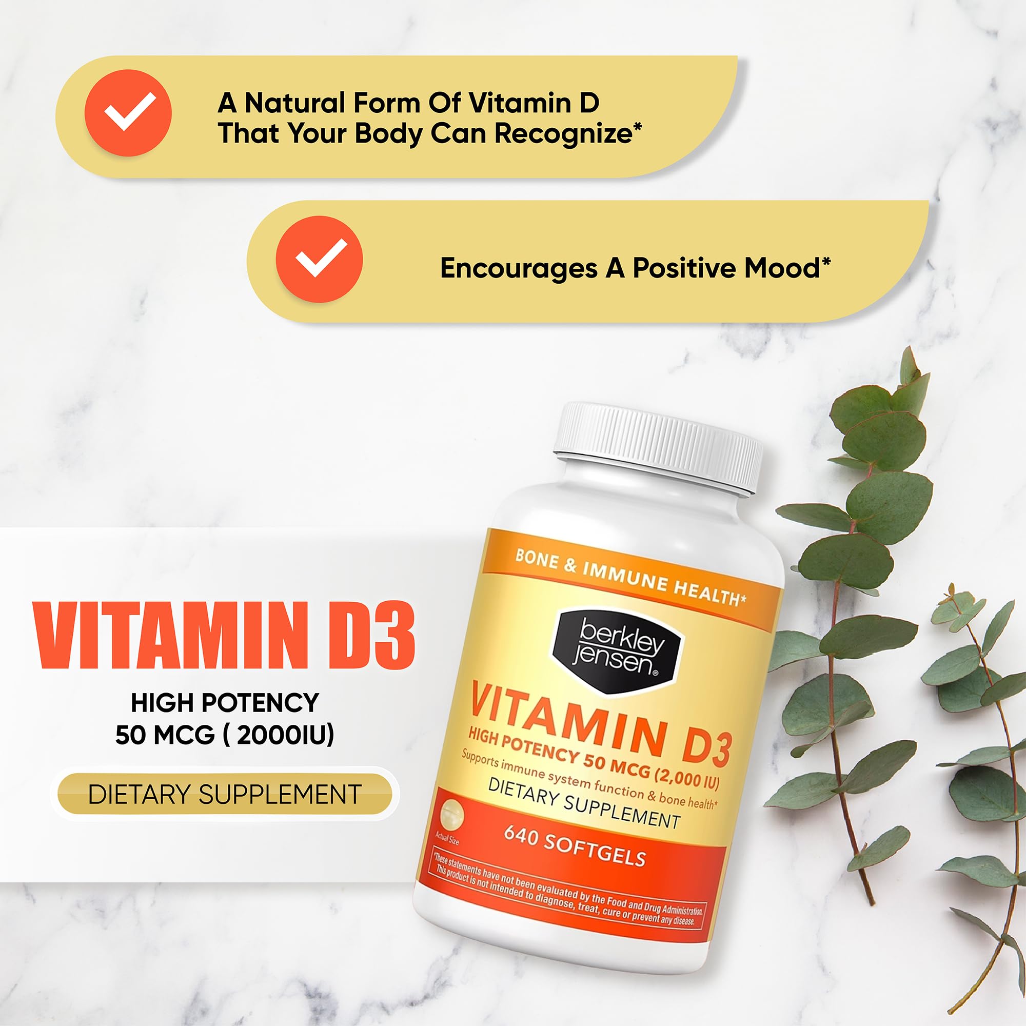 Front view of Berkley Jensen Vitamin D3 bottle with label