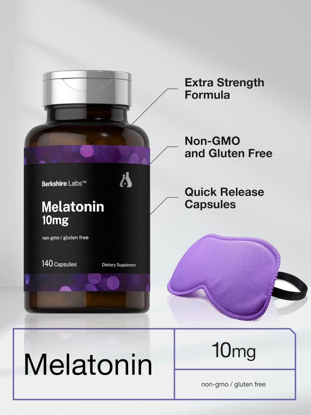 Berkshire Labs Melatonin 10mg gluten free non GMO bottle