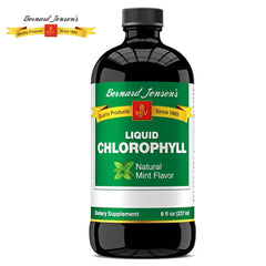 Mint leaves beside Bernard Jensen Chlorophyll Liquid bottle