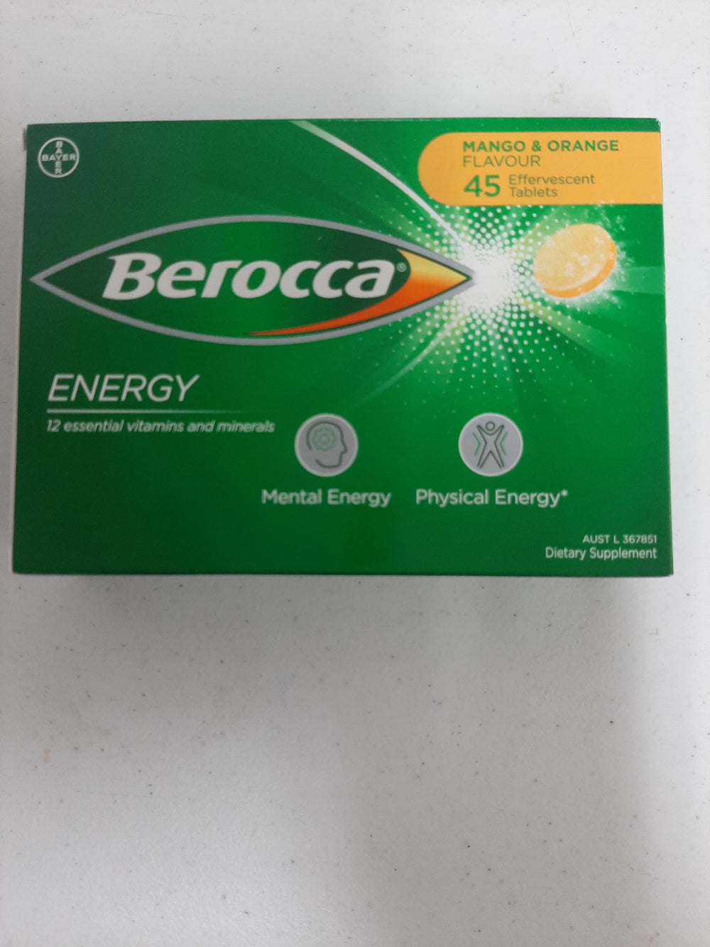 Berocca Energy closeup of tablets highlighting vegan friendly low calorie formula