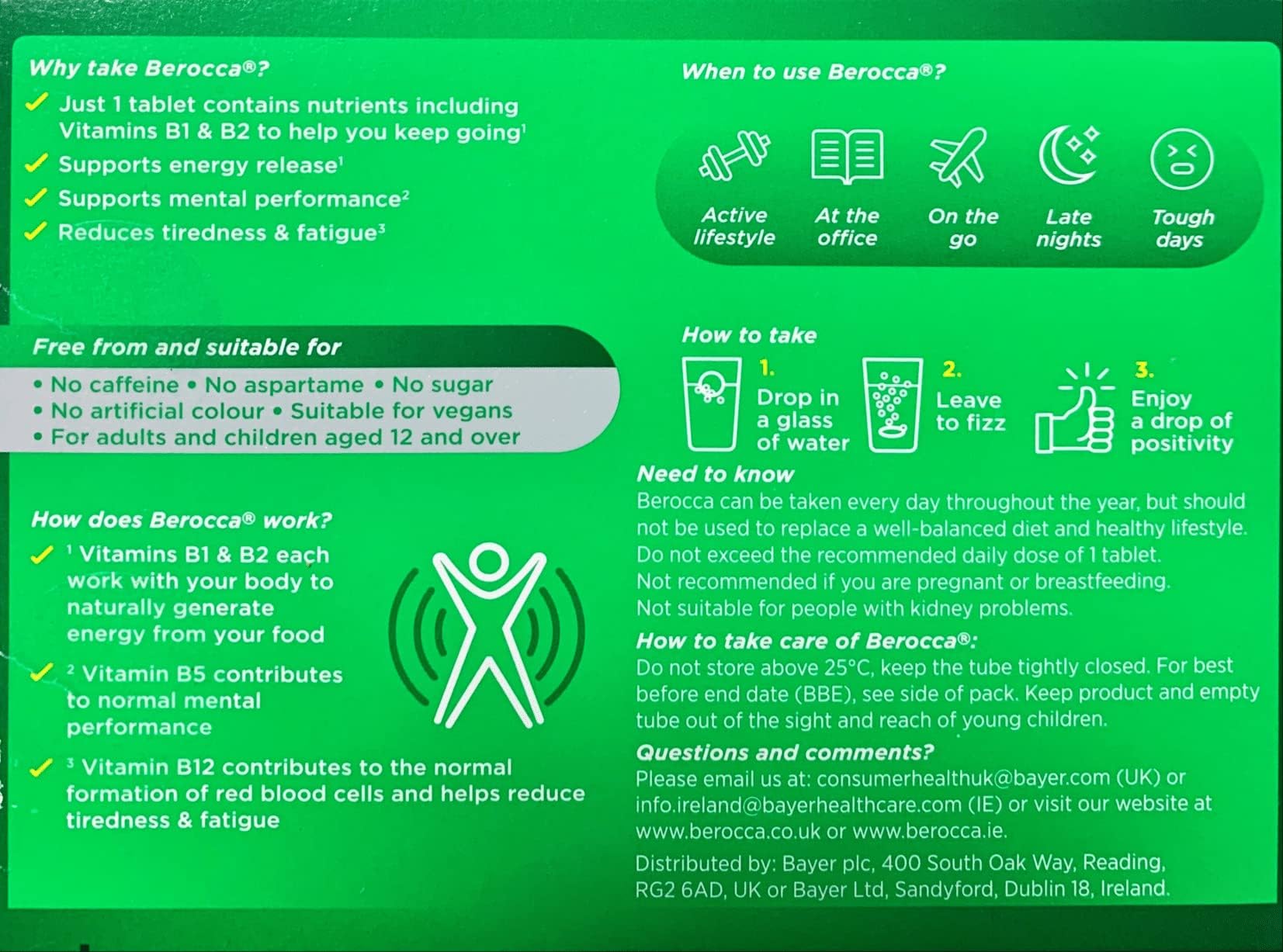 Nutrition label on Berocca packaging