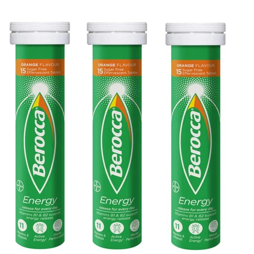 Side view of Berocca Orange bottle with label visible