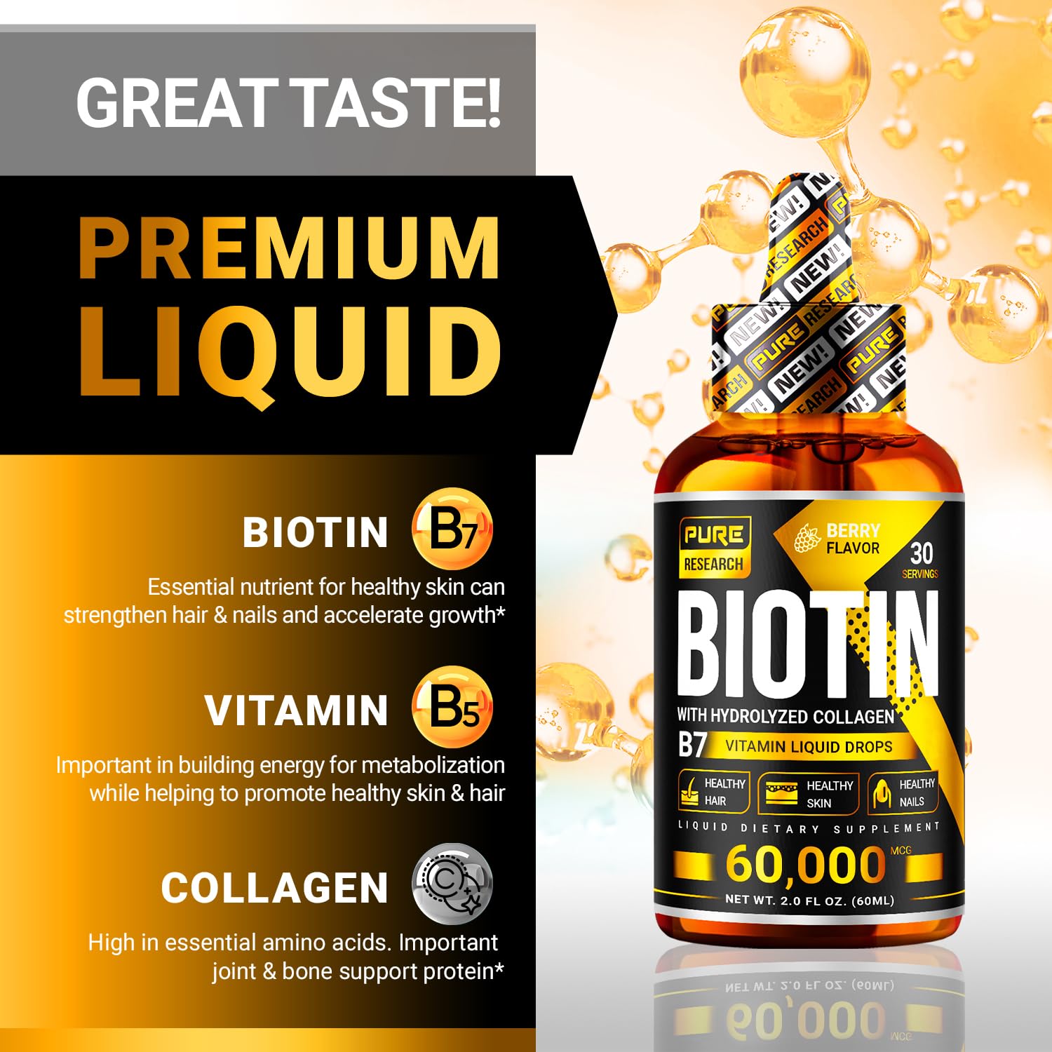 Berry flavor Biotin & Collagen liquid drops ingredients label