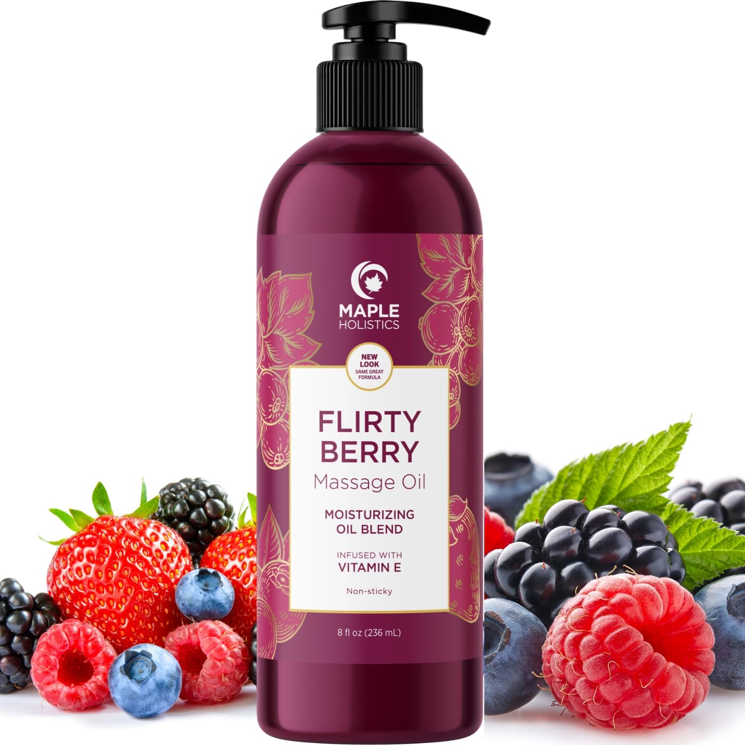Berry Sensual Massage Oil bottle with berry fragrance and coconut oil