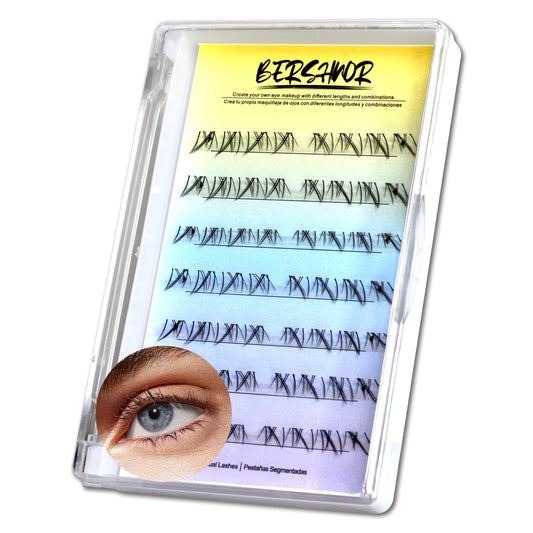 BERSHNOR 3D cat eye bottom lash clusters with clear band for easy definition.