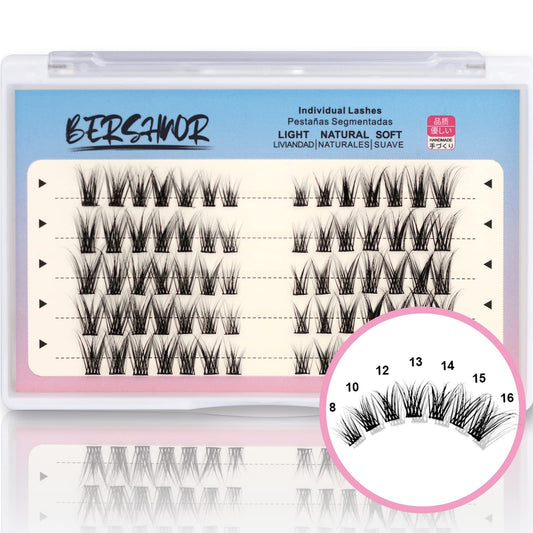 BERSHNOR Bluesmurfs cat-eye lash cluster for a natural, eye-opening look, easy for beginners.