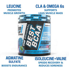 Front view of BPI Best BCAA container