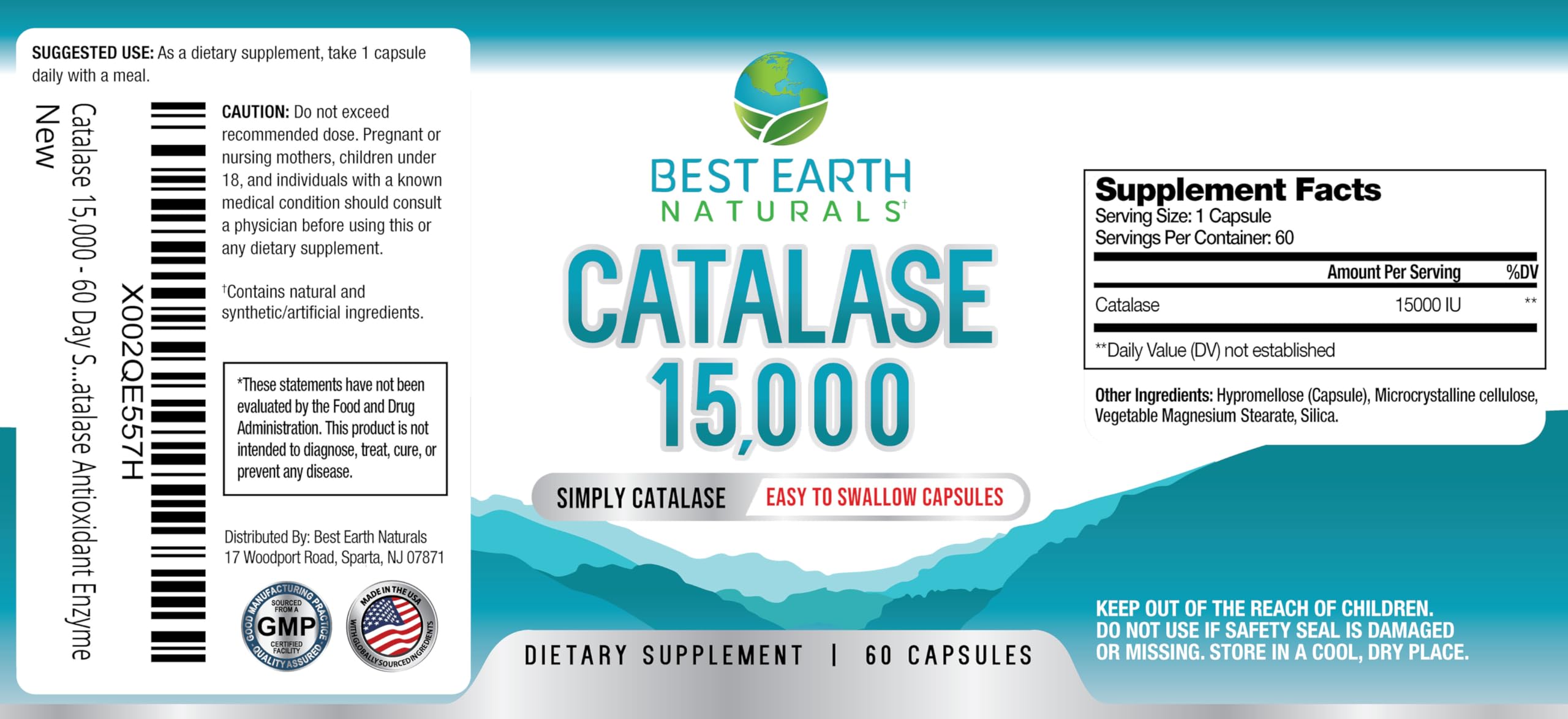 Label on Best Earth Naturals Catalase 15,000-unit supplement