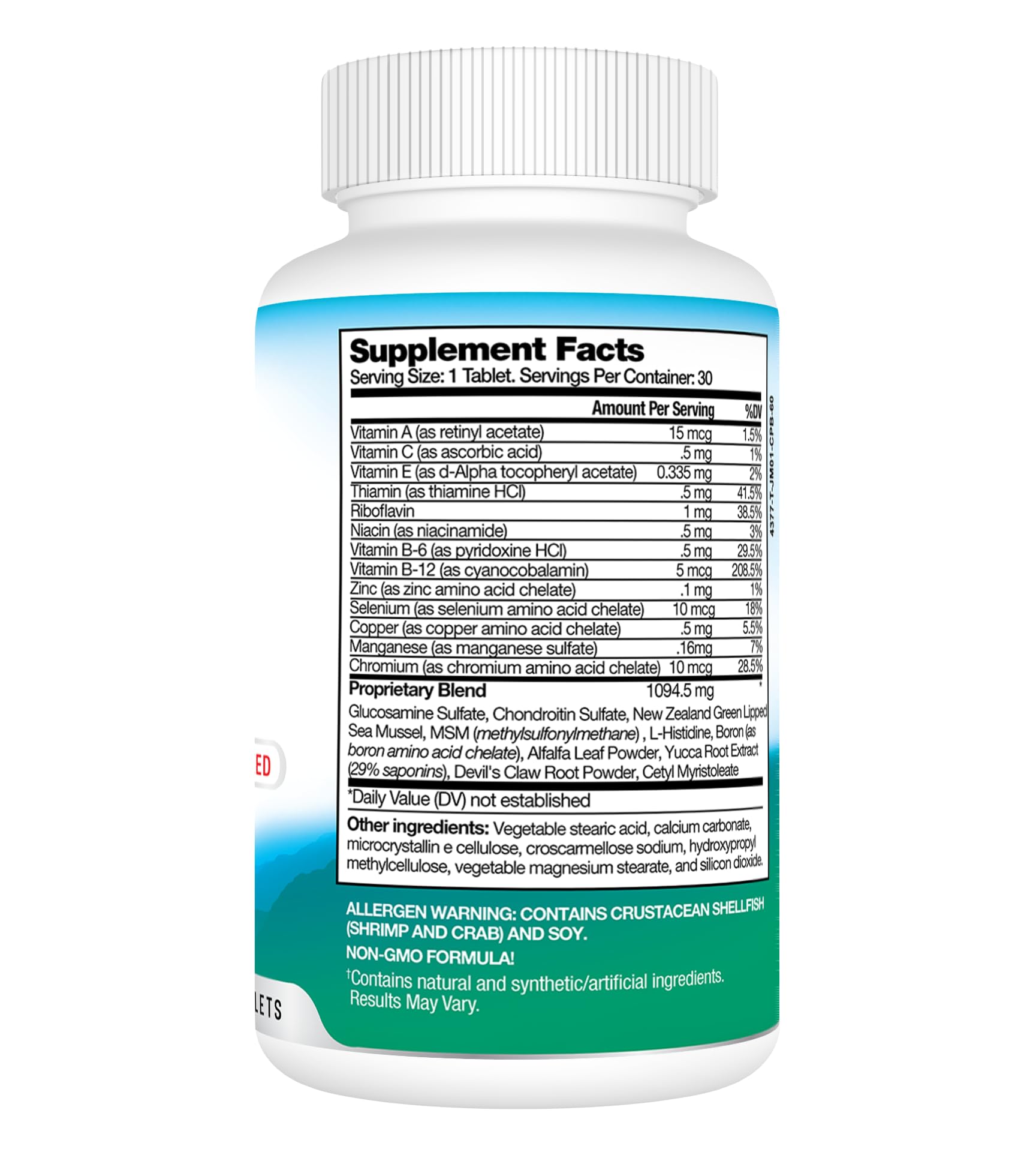 Front label highlighting Glucosamine, Chondroitin and MSM