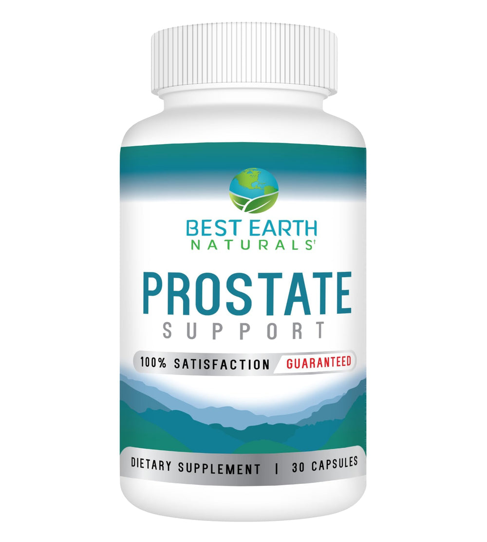 Bottle of Best Earth Naturals Prostate Support supplement on a white background