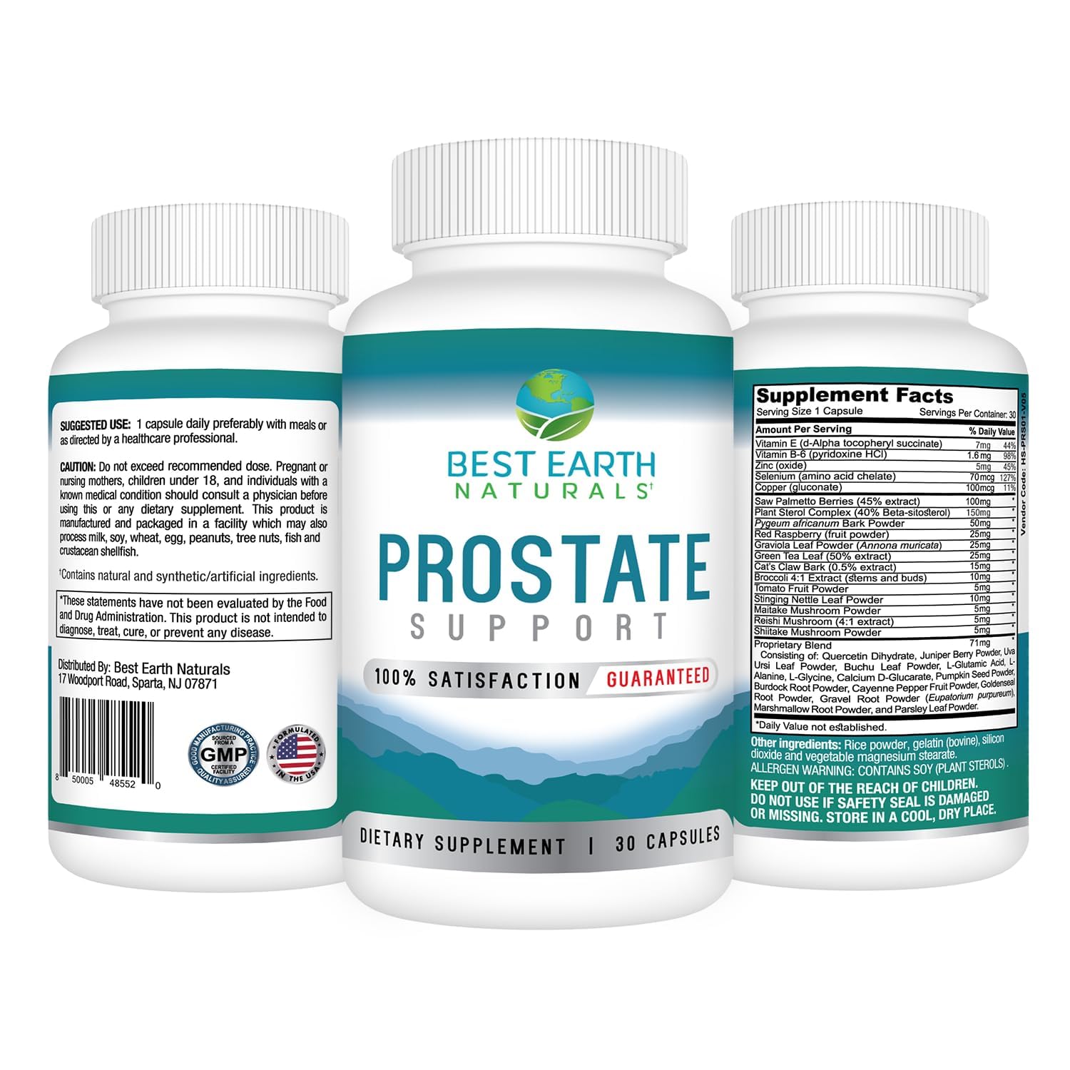 Close-up of Prostate Support bottle label displaying 30 day supply