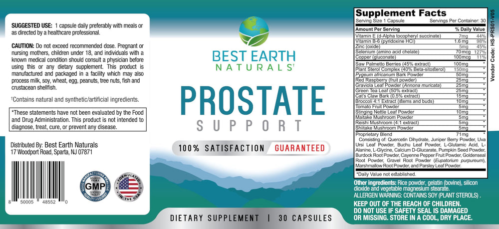 Capsules of Best Earth Naturals Prostate Support on a surface