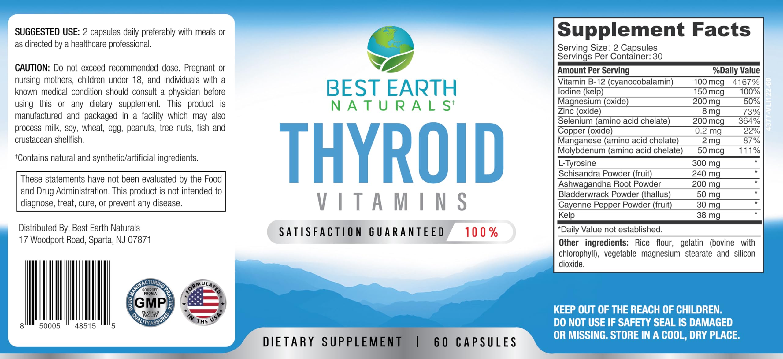 Ingredients include Vitamin B12, L-Tyrosine and kelp