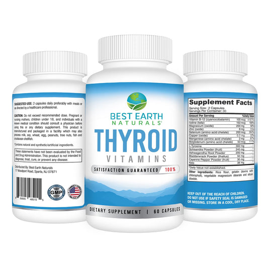 Close-up of thyroid support capsule bottle