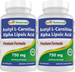 Front view of Best Naturals Acetyl L-Carnitine and Alpha Lipoic Acid 750 mg bottle