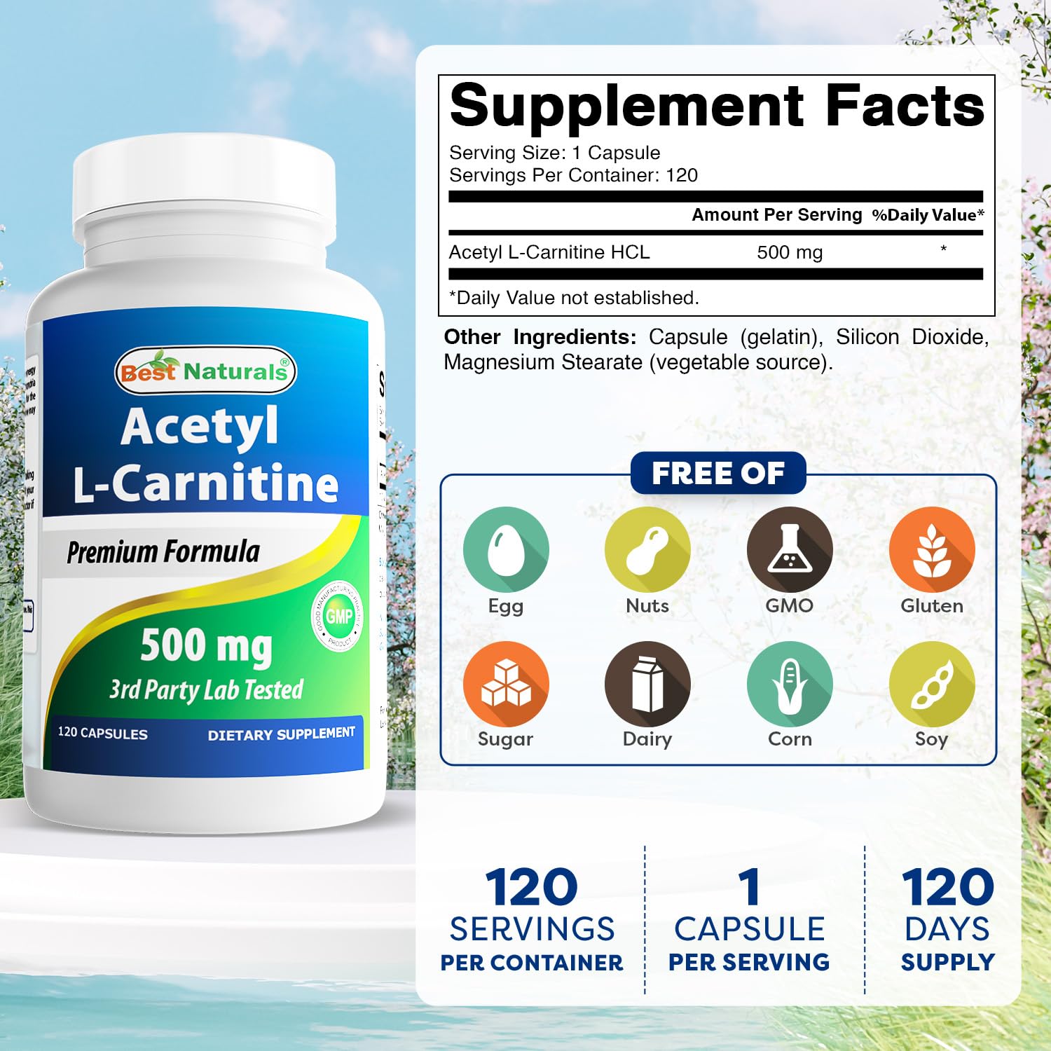 Bottle with 120 capsules per bottle displayed