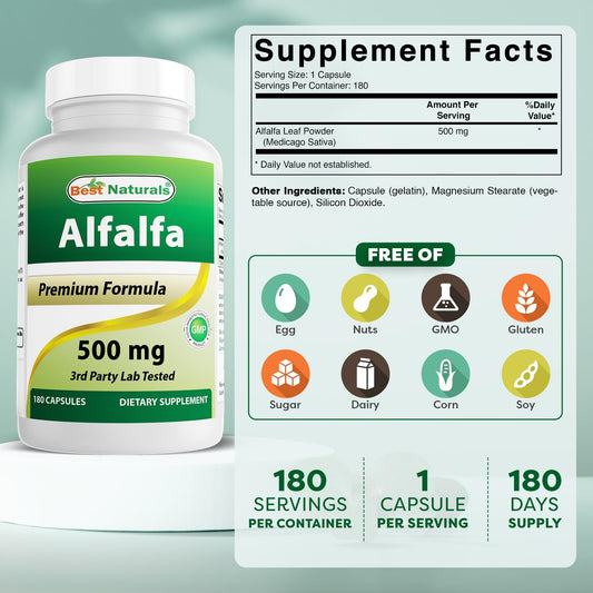 Bottle side view of Best Naturals Alfalfa Green Super Food