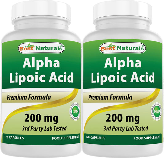 Best Naturals Alpha Lipoic Acid 200 mg bottle with 120 capsules, pack of 2