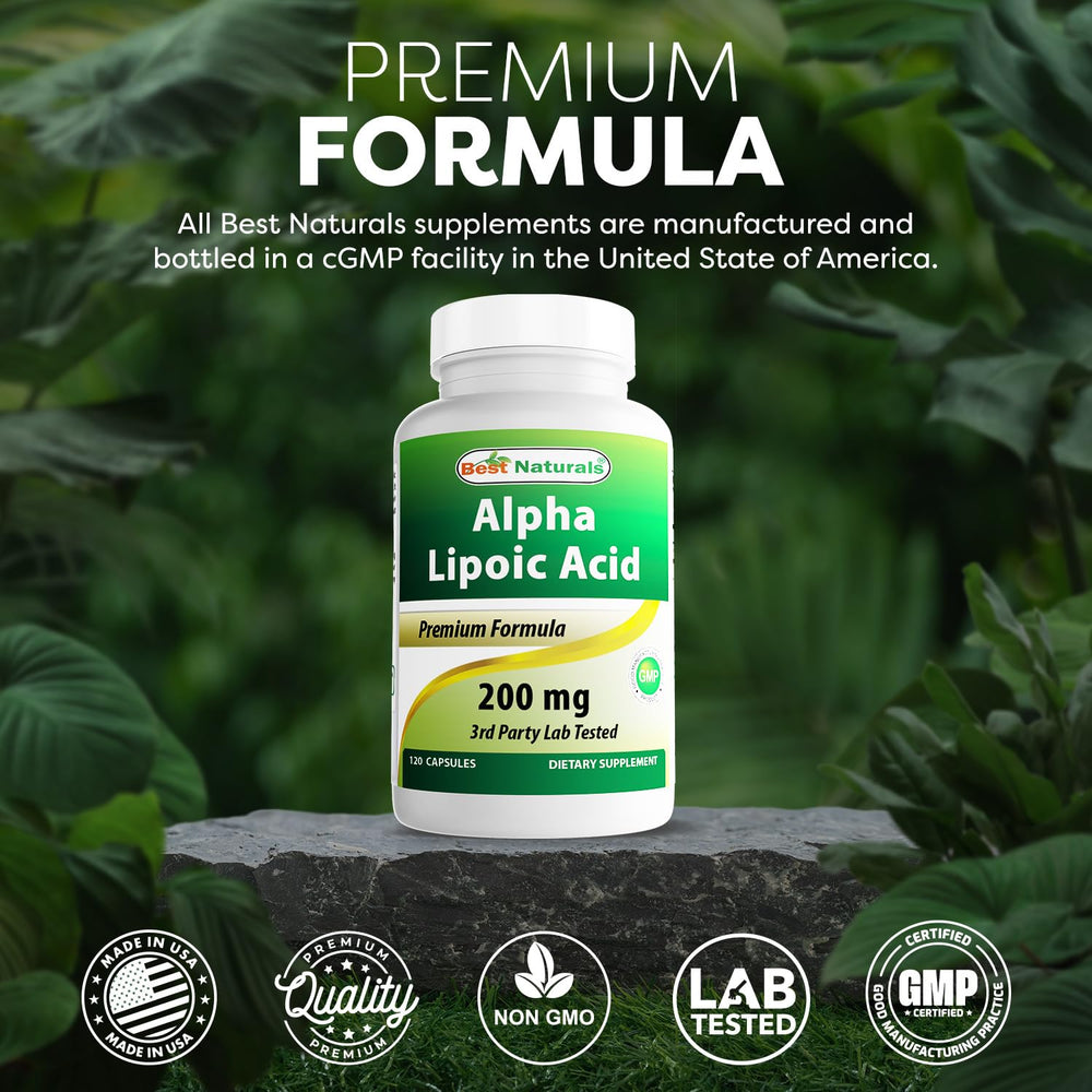 Packaging showing 200 mg per capsule and 120 capsules per bottle