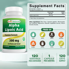 Best Naturals Alpha Lipoic Acid 300 mg bottle - back label