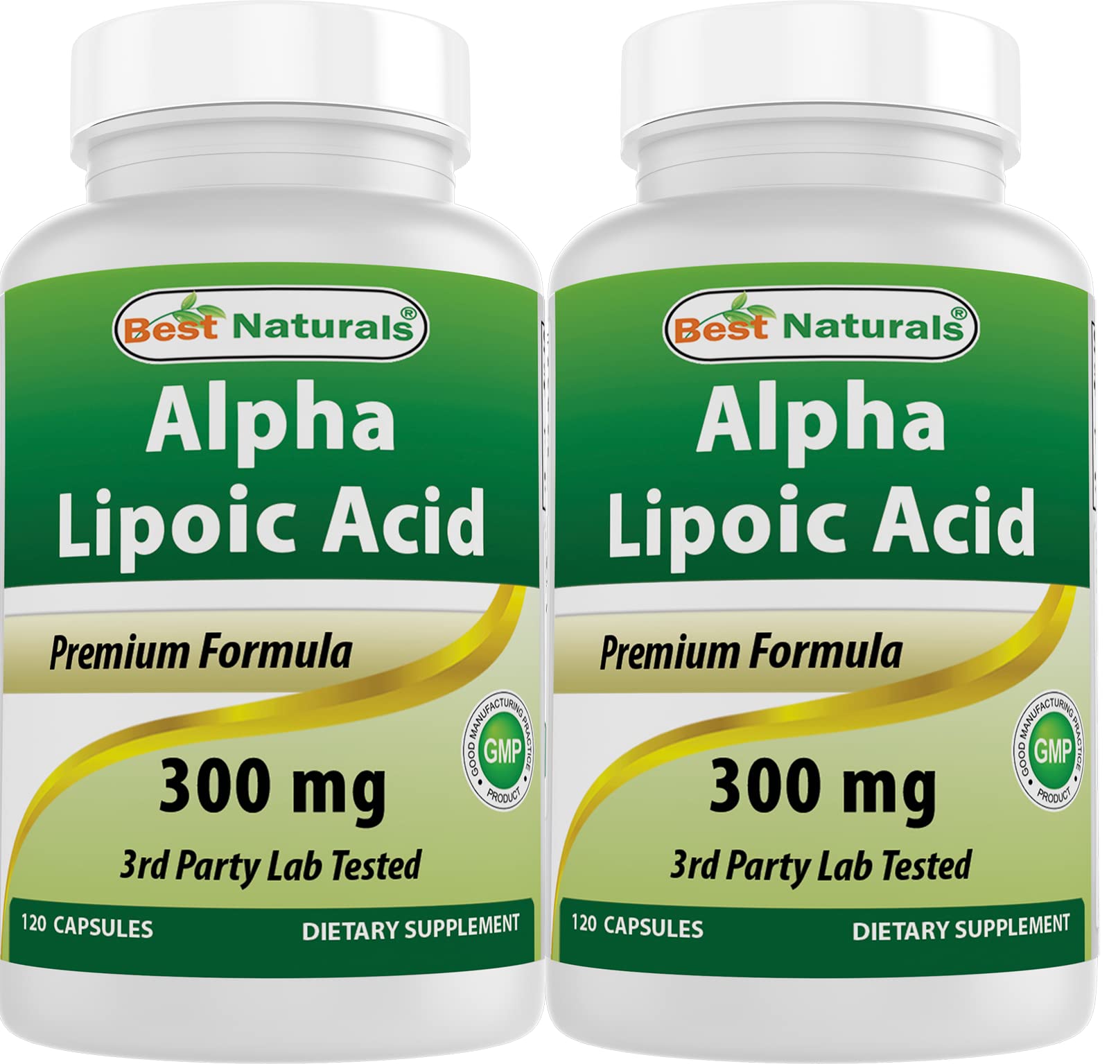 Best Naturals Alpha Lipoic Acid 300 mg bottle with 120 capsules, pack of 2