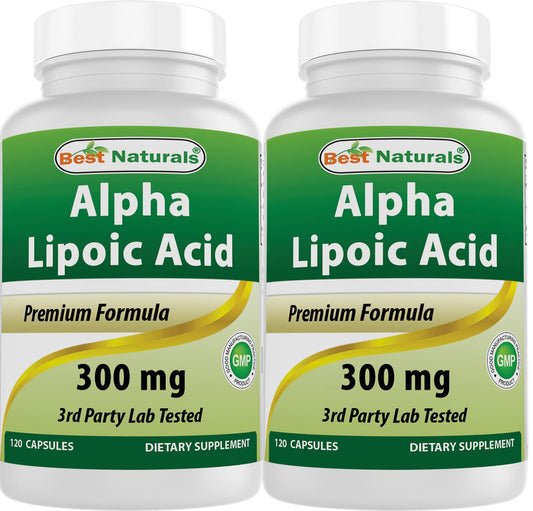 Best Naturals Alpha Lipoic Acid 300 mg bottle with 120 capsules, pack of 2