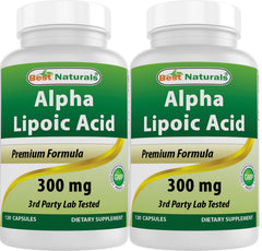 Best Naturals Alpha Lipoic Acid 300 mg bottle with 120 capsules, pack of 2